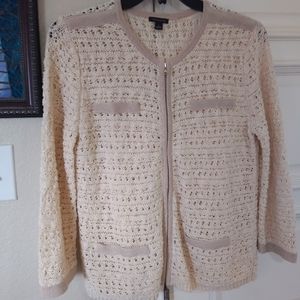 Ann Taylor crochet zip front sweater jacket